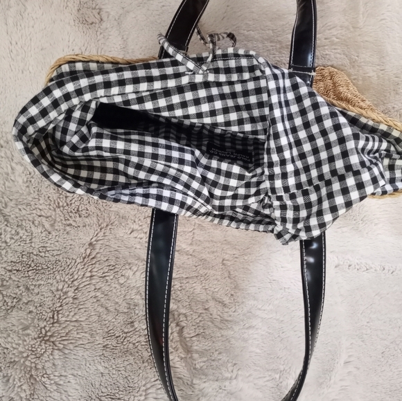Polo Jeans Company Ralph Lauren Preppy Straw Bag Black Patent Straps - Picture 5 of 8